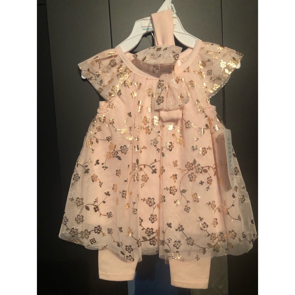NWT Baby Girl Fancy Dress Set w/ Pants and Bow